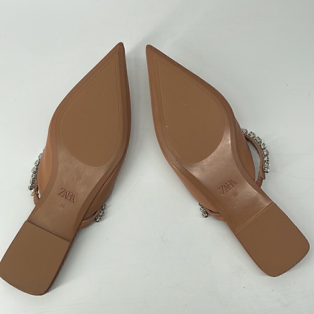 Zara sling back flat point shoes with rhinestones neutral beige brown sz 6 - Picture 12 of 13